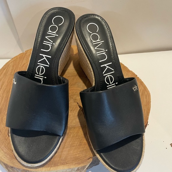 Calvin Klein Black Woven Platform Wedges - Picture 4 of 7